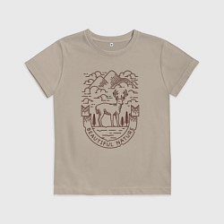 Футболка хлопковая детская Дикий и свободный олень, цвет: миндальный