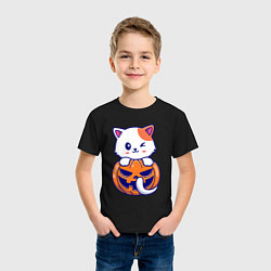 Футболка хлопковая детская Halloween meow, цвет: черный — фото 2