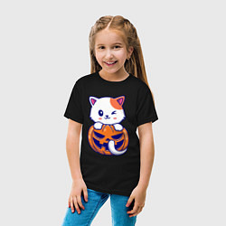 Футболка хлопковая детская Halloween meow, цвет: черный — фото 2