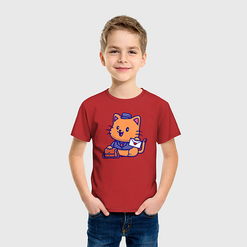 Детская футболка Котик почтальон / Красный – фото 3