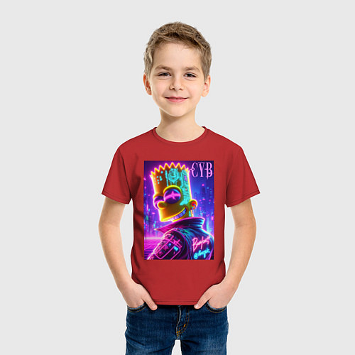Детская футболка Cyber Bart - neon glow / Красный – фото 3