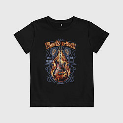 Футболка хлопковая детская Огненный вихрь: Рок-н-ролл с гитарой и узором, цвет: черный