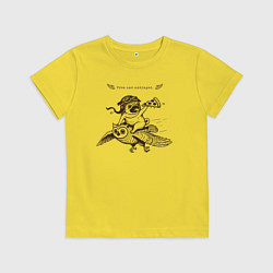 Футболка хлопковая детская Мопс летчик на сове и с пиццей, цвет: желтый