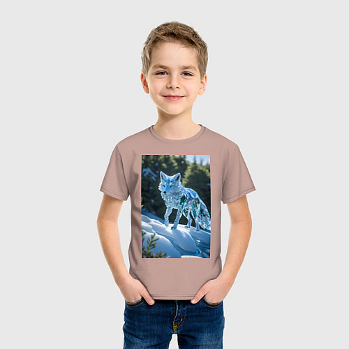 Детская футболка Кристальный волк на снегу / Пыльно-розовый – фото 3