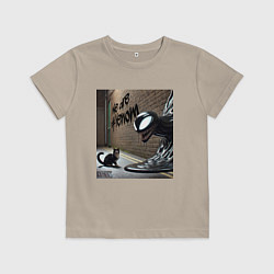 Футболка хлопковая детская Cat and Symbiote - we are Venom meme, цвет: миндальный