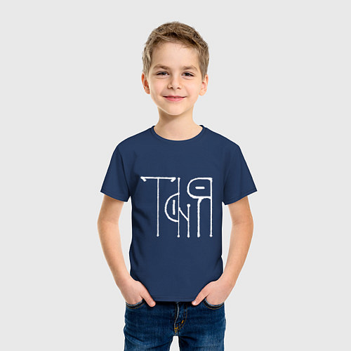 Детская футболка Таня - белая надпись вязью / Тёмно-синий – фото 3