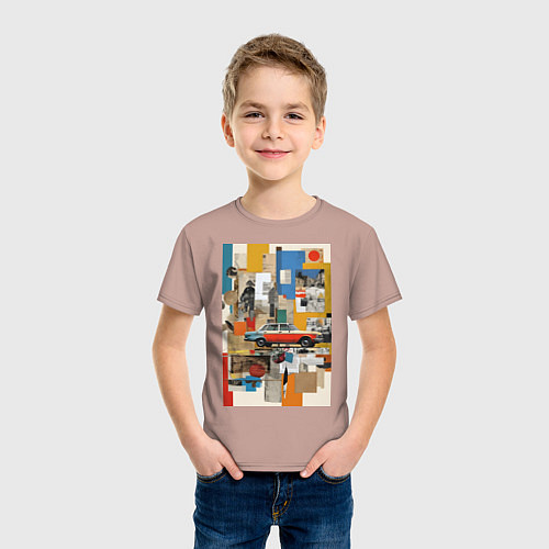 Детская футболка Плакат с ретро автомобилем / Пыльно-розовый – фото 3