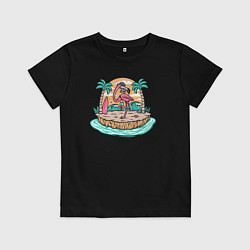 Футболка хлопковая детская Фламинго на острове, цвет: черный