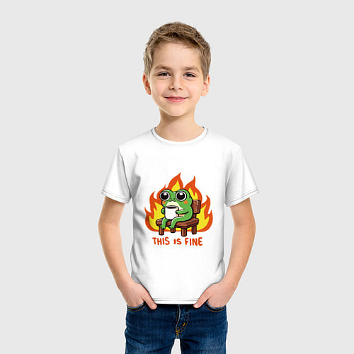 Детская футболка Frog - this is fine / Белый – фото 3