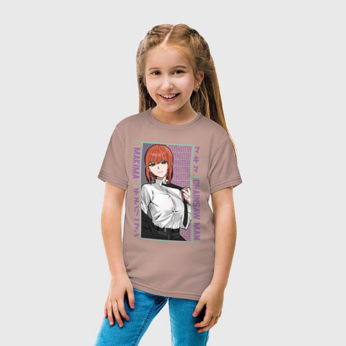 Детская футболка Человек-бензопила Макима в костюме / Пыльно-розовый – фото 4