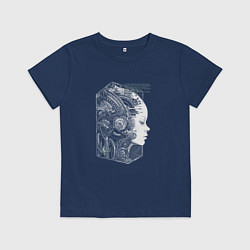 Футболка хлопковая детская Девушка биокиборг, цвет: тёмно-синий