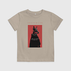 Футболка хлопковая детская Порода Доберман - половинка пары, цвет: миндальный