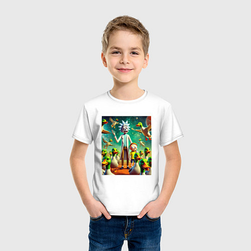 Детская футболка Рик и Морти среди уток - нейроарт / Белый – фото 3