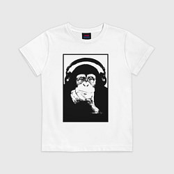 Футболка хлопковая детская Monkey in the headphones, цвет: белый