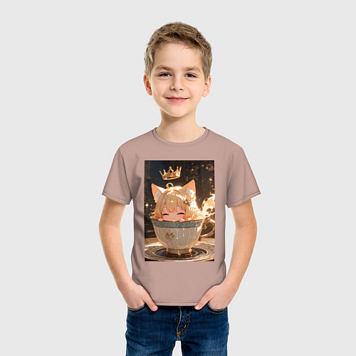 Детская футболка Кошечка с короной в чашке / Пыльно-розовый – фото 3