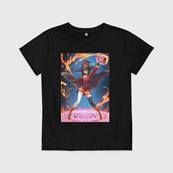 Футболка хлопковая детская Мегумин колдует взрывную магию, цвет: черный