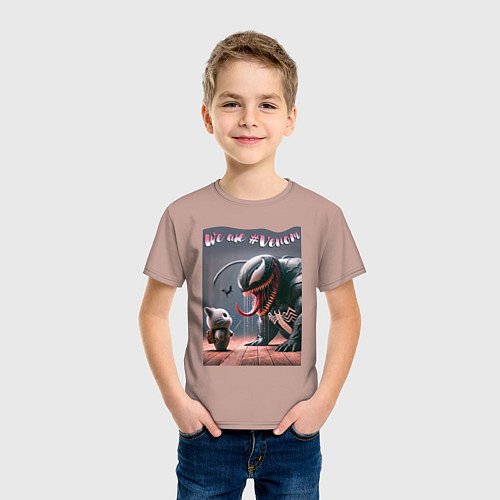 Детская футболка Мультяшные Веном и котёнок - мем / Пыльно-розовый – фото 3