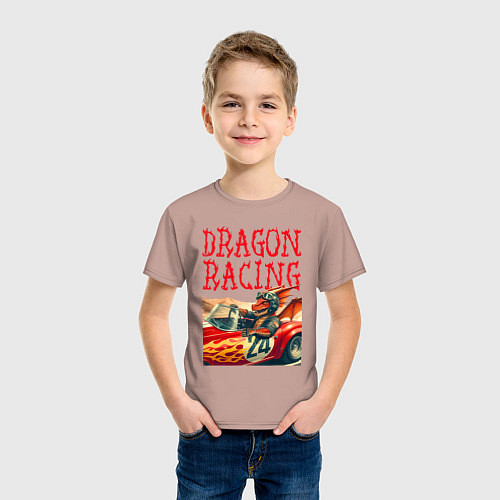 Детская футболка Dragon cool racer - ai art / Пыльно-розовый – фото 3