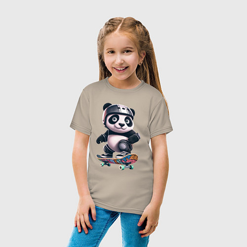 Детская футболка Cool panda on a skateboard - extreme / Миндальный – фото 4