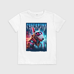 Футболка хлопковая детская Dude bull terrier - cyberpunk, цвет: белый