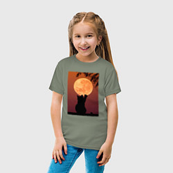 Футболка хлопковая детская Кот трогает луну, цвет: авокадо — фото 2