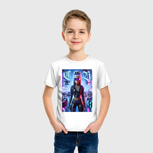 Детская футболка Cyber girl Barbie - neon glow / Белый – фото 3