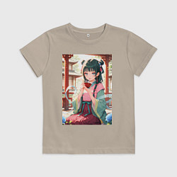 Футболка хлопковая детская Мао Мао дегустирует еду в окружении синих роз, цвет: миндальный