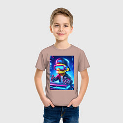 Футболка хлопковая детская Барт Симпсон - киберпанк, цвет: пыльно-розовый — фото 2