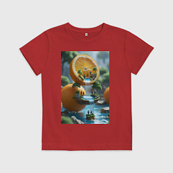 Футболка хлопковая детская Релаксирующий водопад спелых апельсинов, цвет: красный