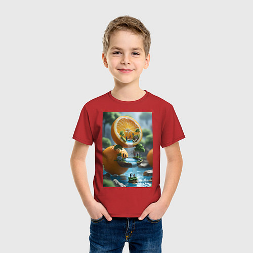 Детская футболка Релаксирующий водопад спелых апельсинов / Красный – фото 3