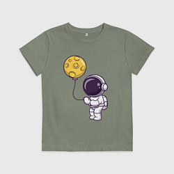 Футболка хлопковая детская Космонавт с лунным шариком, цвет: авокадо