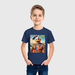 Футболка хлопковая детская Donald Duck Trump - meme, цвет: тёмно-синий — фото 2