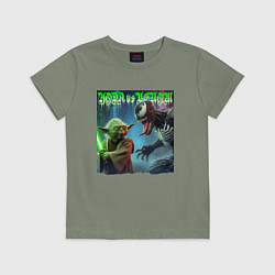 Футболка хлопковая детская Yoda vs Venom - neon glow, цвет: авокадо