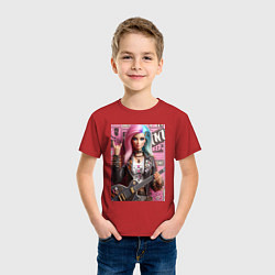 Футболка хлопковая детская Barbie - punk guitarist ai art, цвет: красный — фото 2