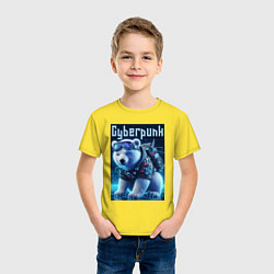 Футболка хлопковая детская Белый медвежонок в стиле киберпанк, цвет: желтый — фото 2