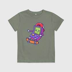 Футболка хлопковая детская Тетрис на скейте, цвет: авокадо