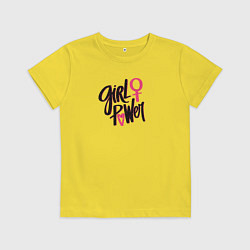 Футболка хлопковая детская Girl power black and pink, цвет: желтый