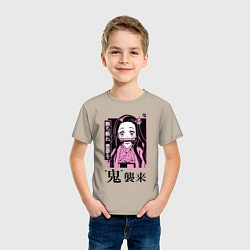 Футболка хлопковая детская Клинок рассекающий демонов - Незуко, цвет: миндальный — фото 2