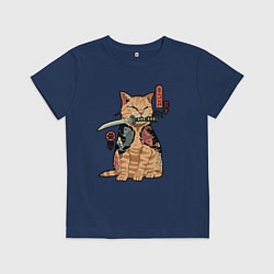 Футболка хлопковая детская Кот самурай Якудза, цвет: тёмно-синий