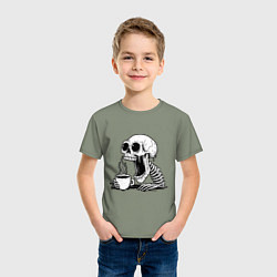 Футболка хлопковая детская Skeleton with coffee, цвет: авокадо — фото 2
