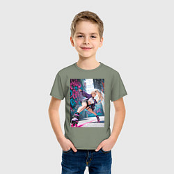 Футболка хлопковая детская Девушка на роликах исполняет трюки, цвет: авокадо — фото 2
