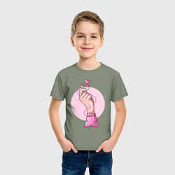 Футболка хлопковая детская Сердечко, цвет: авокадо — фото 2
