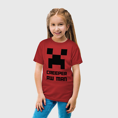 Детская футболка Creeper Aw Man, Майнкрафт мем / Красный – фото 4