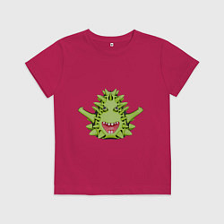 Футболка хлопковая детская Cartoon monster with spikes green, цвет: маджента