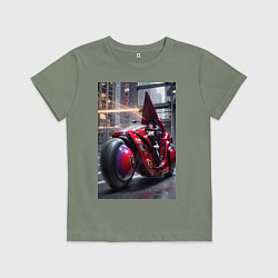Футболка хлопковая детская Девушка на футуристическом мотоцикле, цвет: авокадо