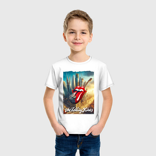 Детская футболка Rolling Stones - logo-guitar / Белый – фото 3