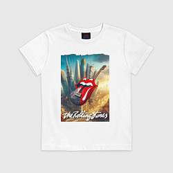Футболка хлопковая детская Rolling Stones - logo-guitar, цвет: белый