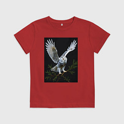Футболка хлопковая детская Белая сова на дереве, цвет: красный