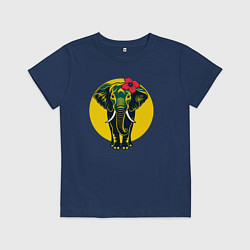 Футболка хлопковая детская Слон и цветок, цвет: тёмно-синий