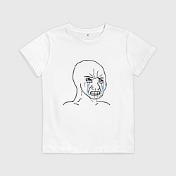 Футболка хлопковая детская Плачущий мем, цвет: белый